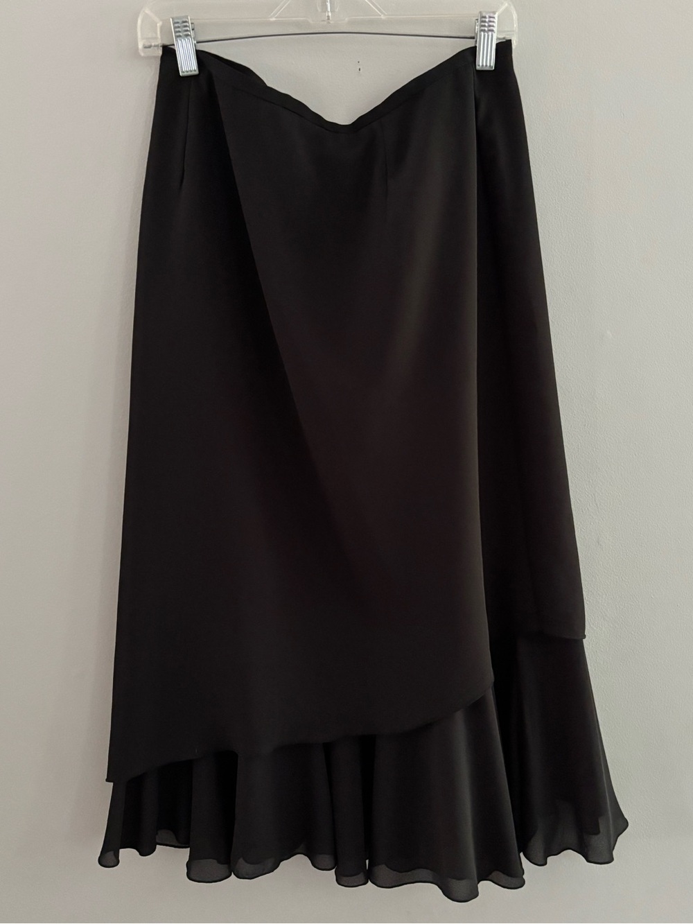 Vintage 90s Made in Canada Black Tiered Asymmetrical Skirt Petite 8 Ruffle Luxe